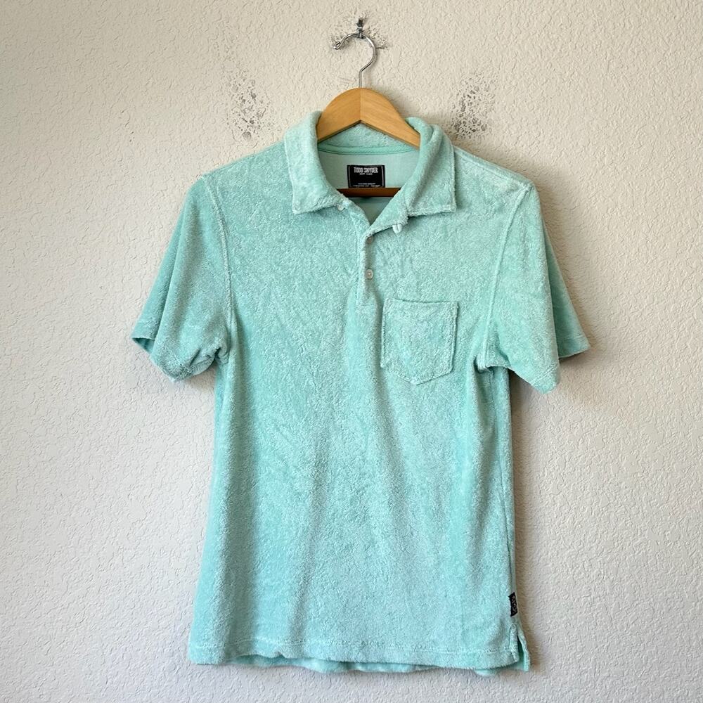 TODD SNYDER Terry Cloth Polo Shirt Mint Green Short Sleeve Performance